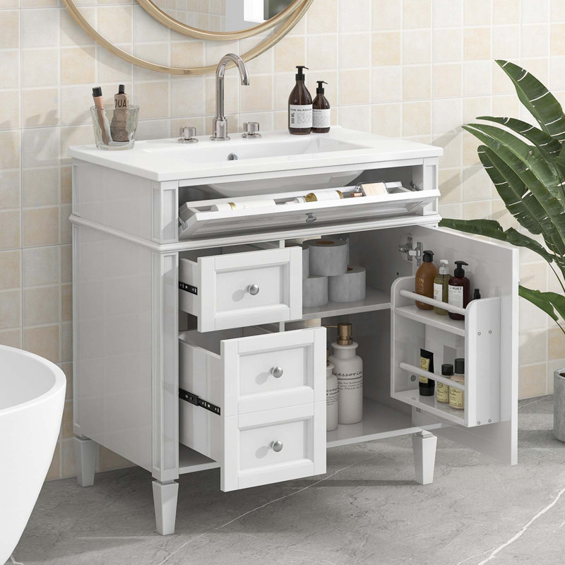 Meuble-lavabo de 30 po avec lavabo supérieur, Blanc
