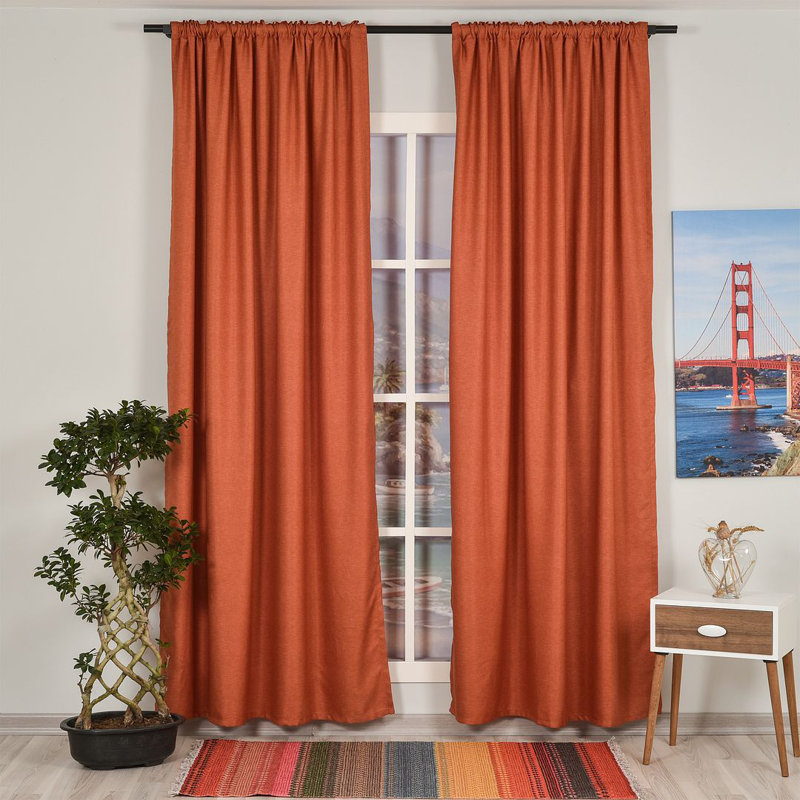 Extra Long & Extra Wide Faux Linen Decorative Curtain Single Panel, 140cm Width x 145cm Drop, Brick