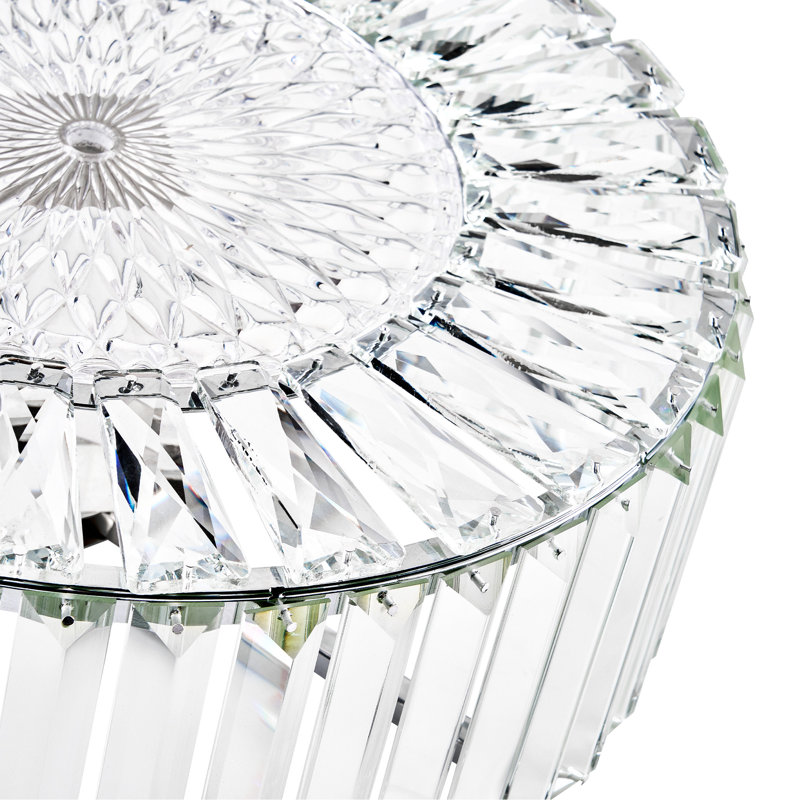  Plafonnier semi-encastré cylindrique en cristal à 4 lumières à intensité variable, Nickel brossé, Quatre lumières
