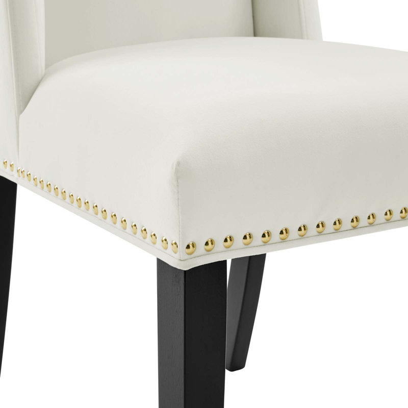 Elegant White Velvet Upholstered Side Chair with Wood Frame