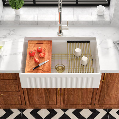 33" L x 20" W Farmhouse Sink White Ceramic Workstation Kitchen Sink Single Bowl Apron Front Sink