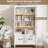 63.4'' H Display Cabinet, Modern Farmhouse Curio Cabinet with Glass Doors, 4-Tier Bookcase with 2 Drawers & Adjustable Shelves, Solid Wood Legs-1406707190