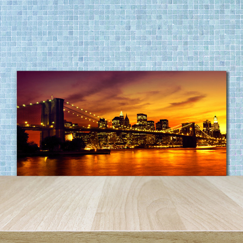 Alfretta Orange - Brooklyn Bridge - No Frame Print on Glass