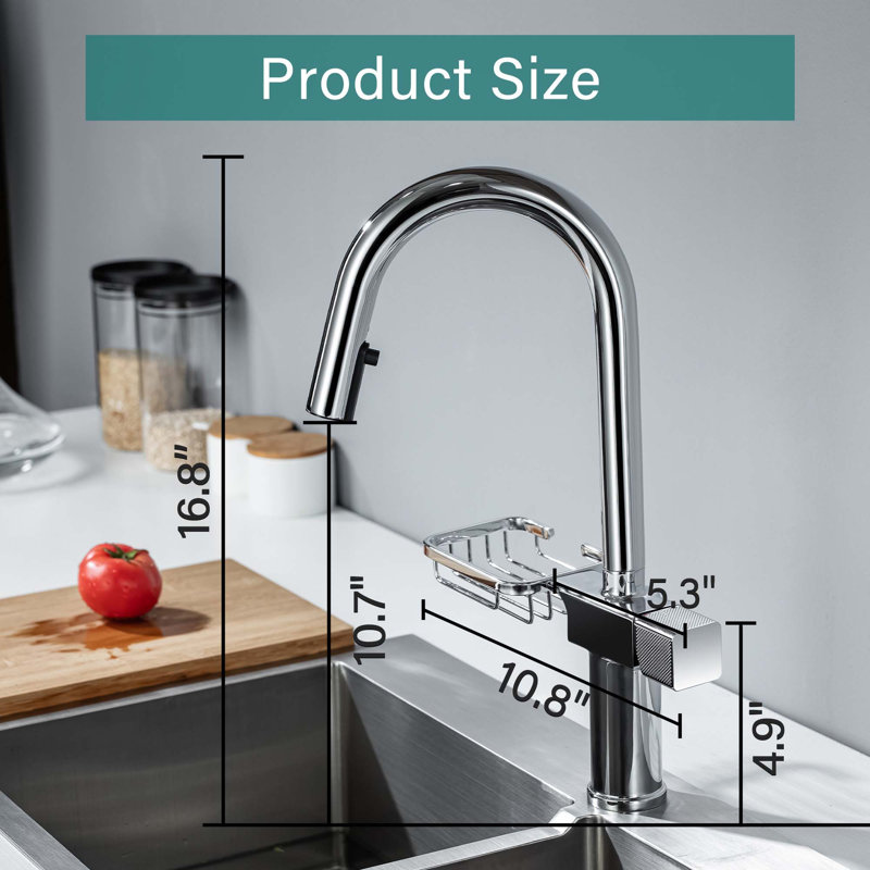 Modern Single Hole Stainless Steel High Arc Pull-Down Kitchen Faucet, Chrome