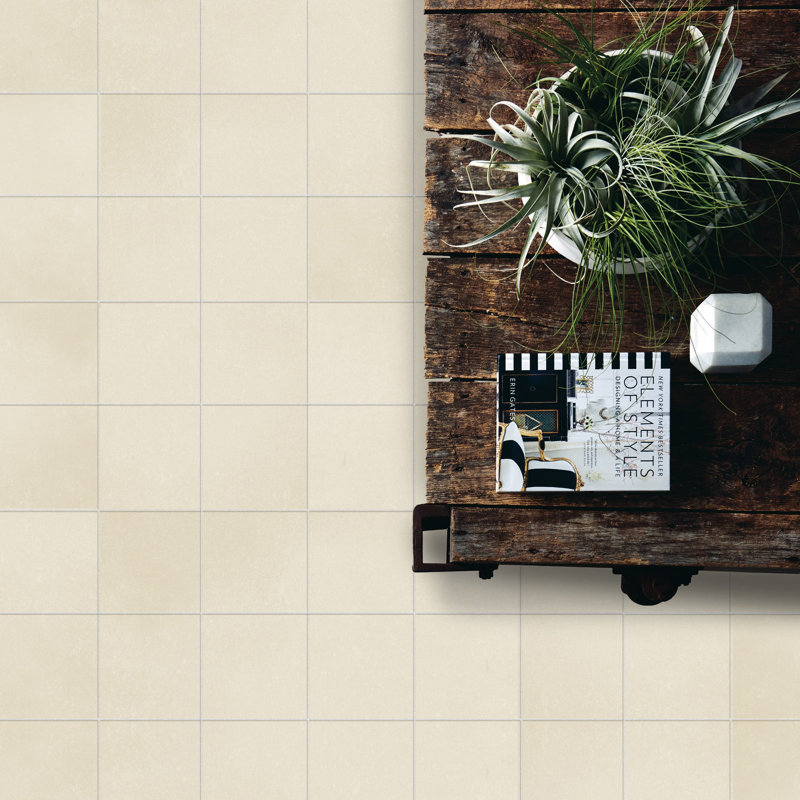Literary License 6'' W x 6'' L Porcelain Concrete Look Singular Tile, Bone