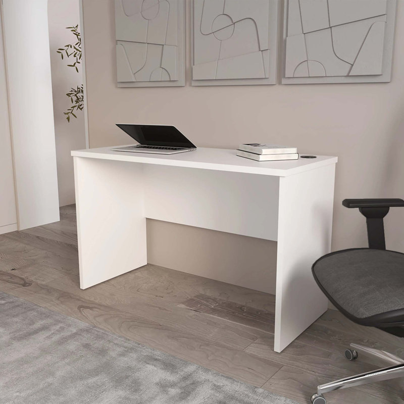 FM FURNITURE Rough Rock Minimalist Home Office Work Desk with Cable Management ., White