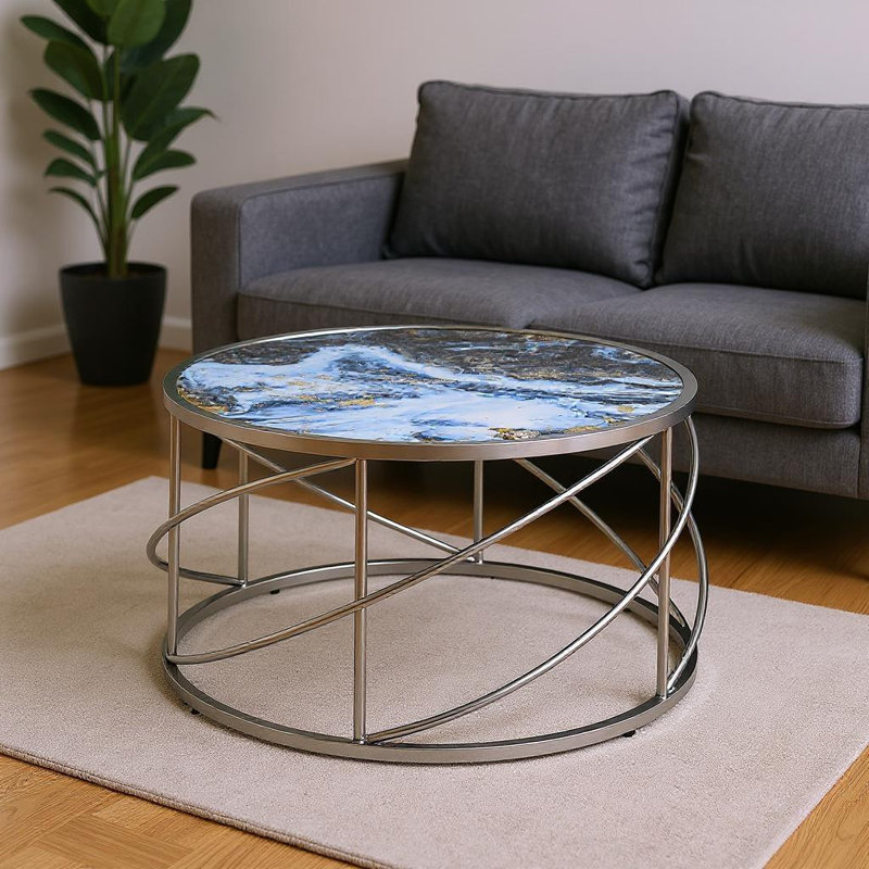  Table basse 33 po avec cadre géométrique en bois et fer