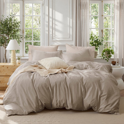 Ensemble de housse de couette 100% coton délavé complet - ensemble de literie minimaliste en coton pour toutes les saisons (ensemble de 3)