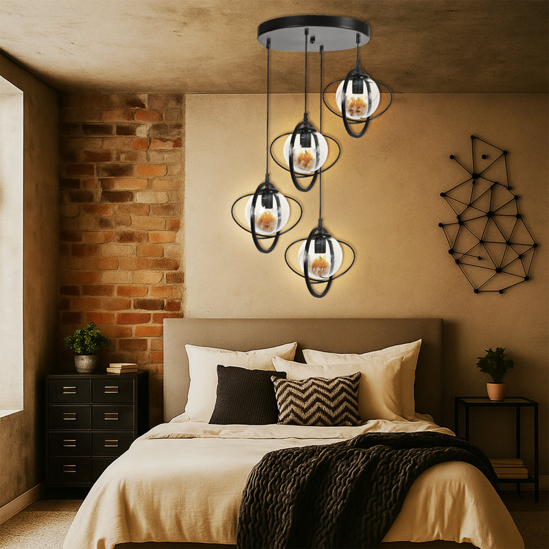 Adjustable Height 4 Lights Metal Body Cluster Pendant