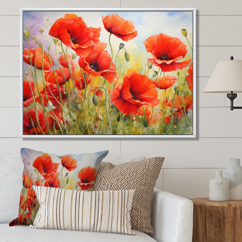 Radiant rouge coquelicots, Cadre flottant blanc, H 12 po x l 20 po x P 1 po