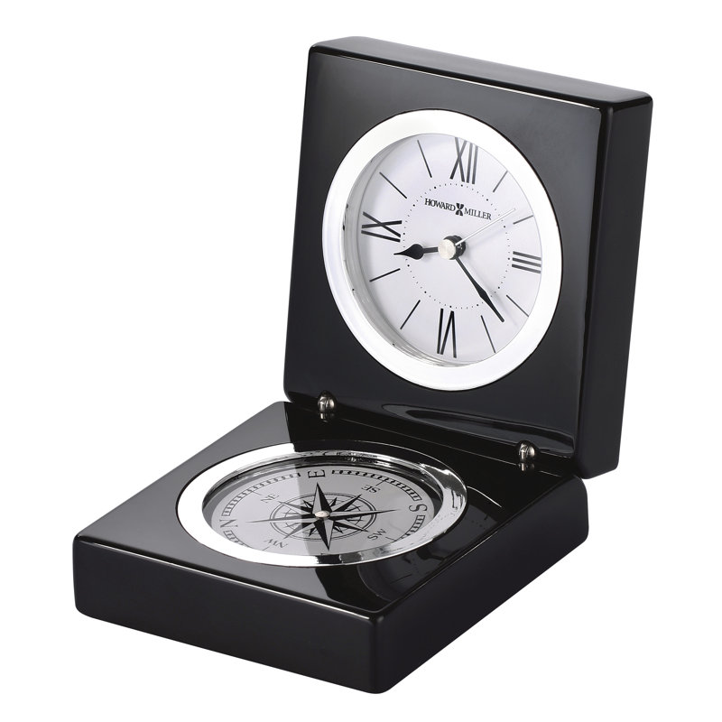 Modern & Contemporary Roman Numeral Wood Quartz Movement / Crystal Tabletop Clock in Glossy Black/Polished Silver