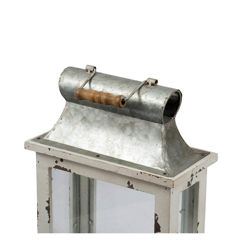 Bougie blanche en bois et verre avec bougie ouragan, ensemble de 2