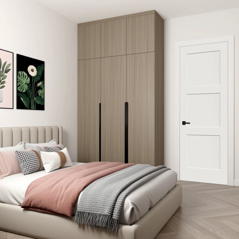 (With Lockset And Hinge Hole) Primed 3-panel Solid Wood Interior Shaker Door, 24" x 80", Right
