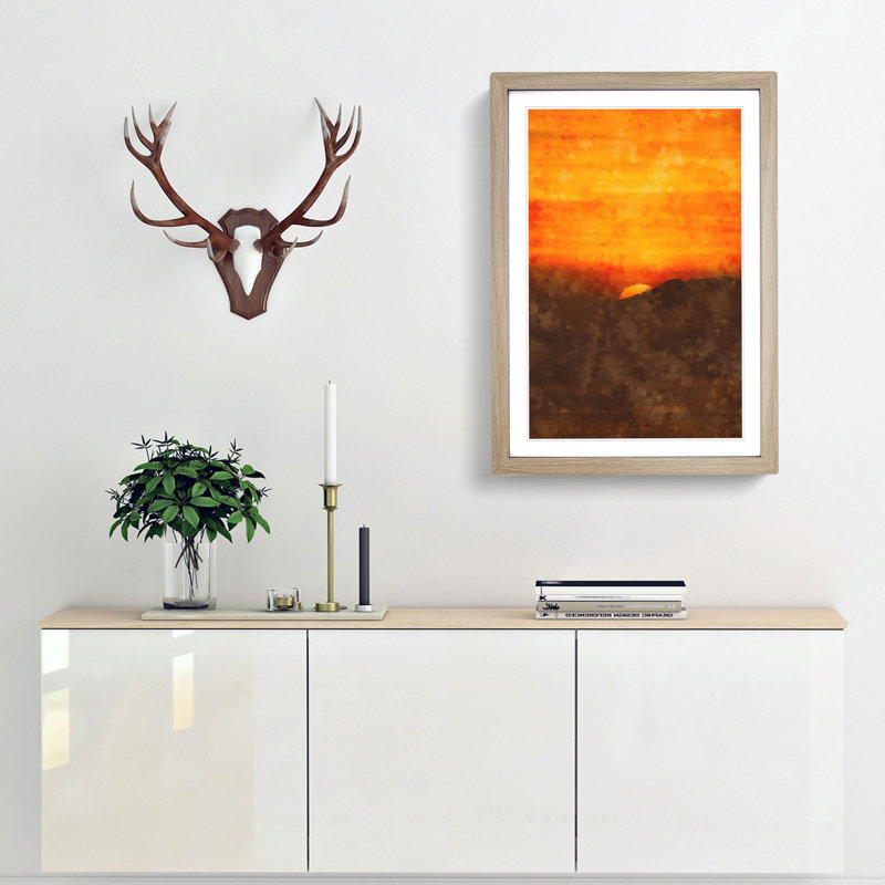 Orange Sunset Abstract - Picture Frame Painting Print, 45cm H x 33cm W x 2cm D, Oak Framed