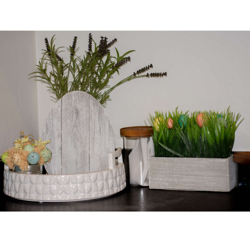 Grand œuf de ferme 12 po en bois turquoise, Blanc
