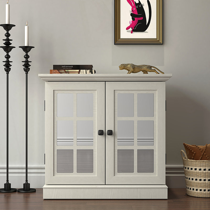 Buffet de rangement polyvalent avec 2 portes décoratives en miroir en acrylique, Blanc