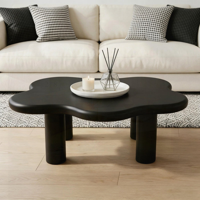 table basse en forme de nuage avec 4 pieds ronds, convenant aux salons, Noir