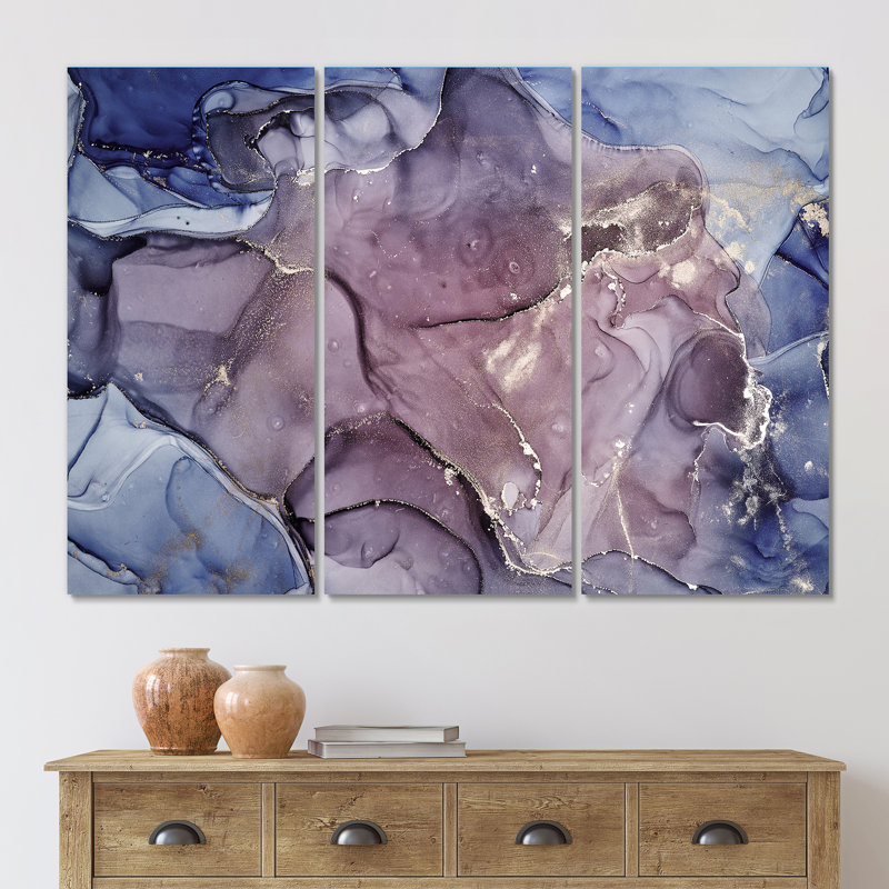 Gris et mauve, encre de marbre, reproduction d'art sur toile moderne, H 32 po x l 48 po x P 1 po