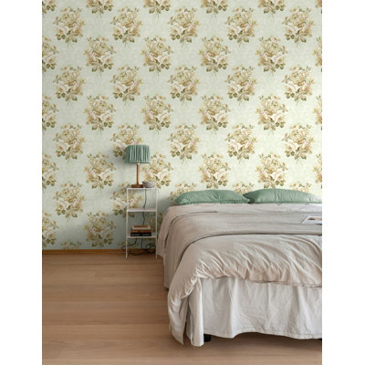 Papier peint à motif floral kaki et canneberge Seabrook Designs