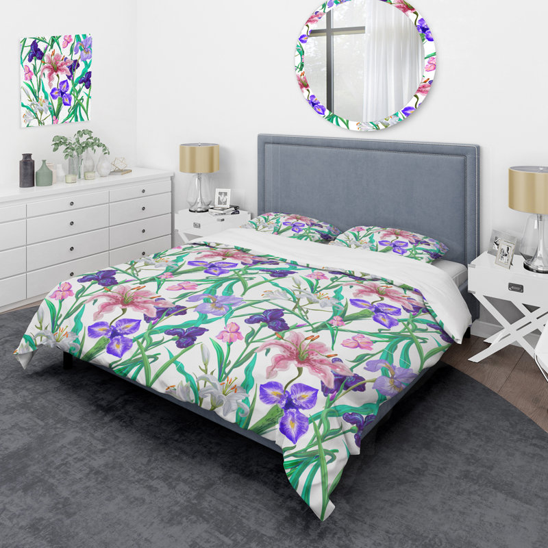 Mauve fleurs tropicales - ensemble de housse de couette floral - microfibre de polyester