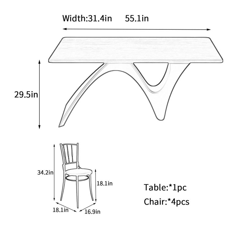 Retro solid wood rectangular creative dining table, 29.5"H x 55.1"L x 31.4"W