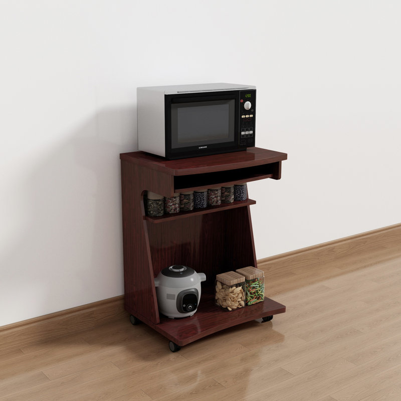 Chariot de cuisine de couleur avec une tablette roulante et un espace de rangement supplémentaire aux coins arrondis
