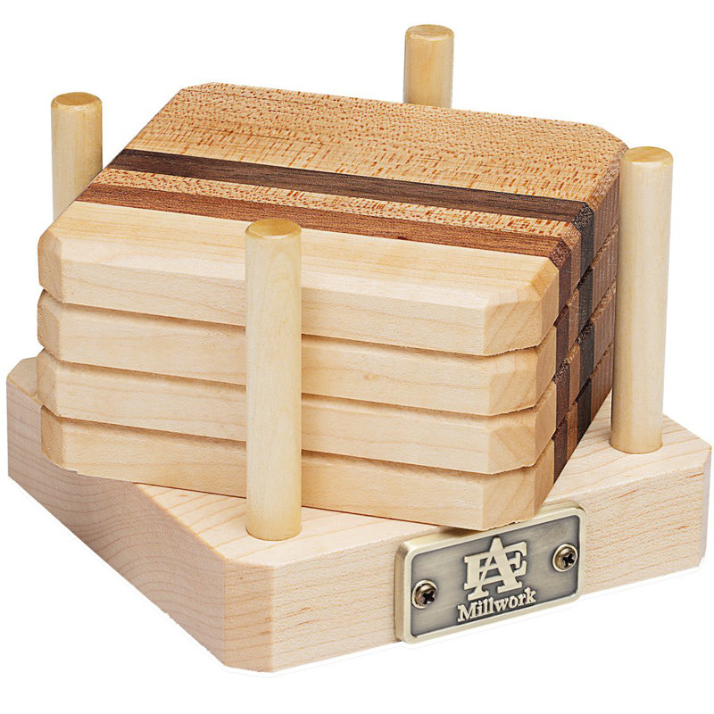Wood Coaster Set With Holder