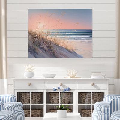 «Ocean Serenity Gentle Pink Pastel Beach Sunset I», reproduction sur toile