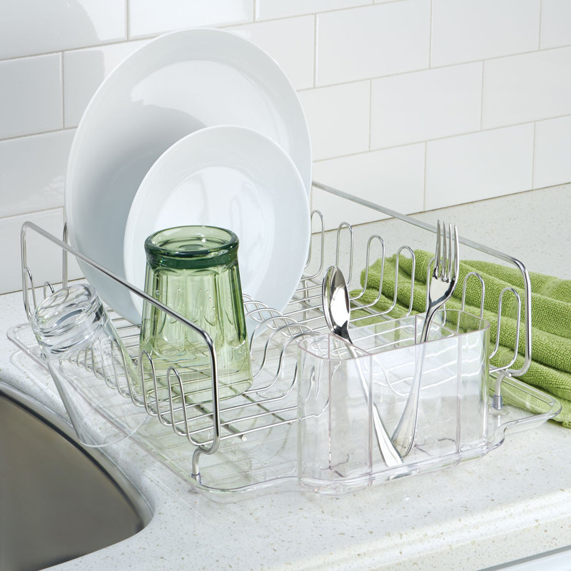Clear Stainless Steel Dish Drainer with Utensil Cup
