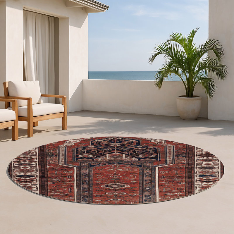 Turkish Brown Indoor and Outdoor Area Rug, Round 5'