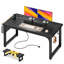 Solid Wood Steel Computer Desk with Built-In Electrical Outlet-988122920-988122919