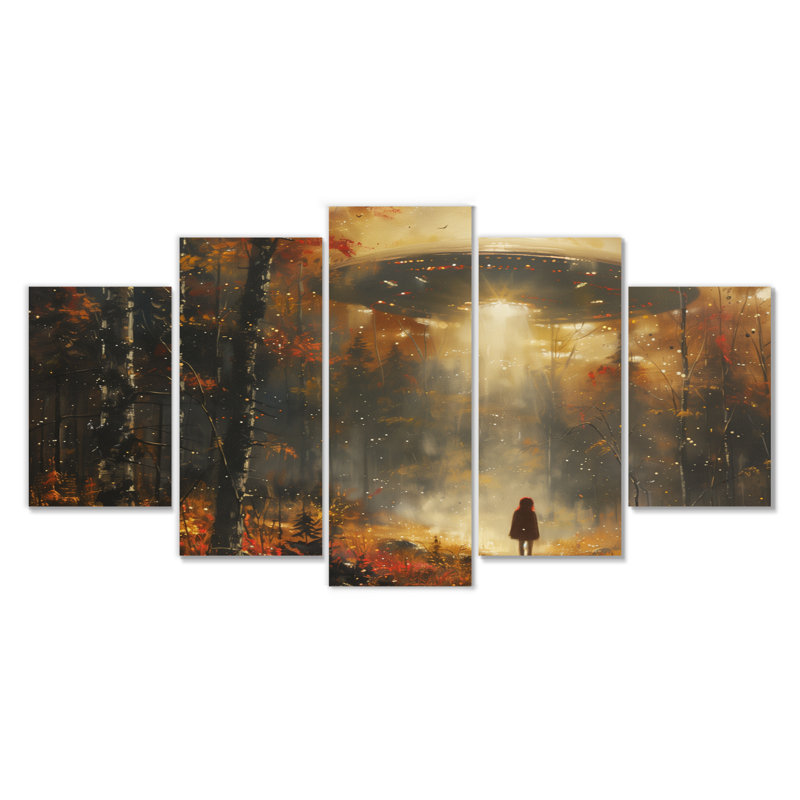 «Brown Alien Alien Encounter Ufos in Autumn», ensemble d'art sur toile Ufos