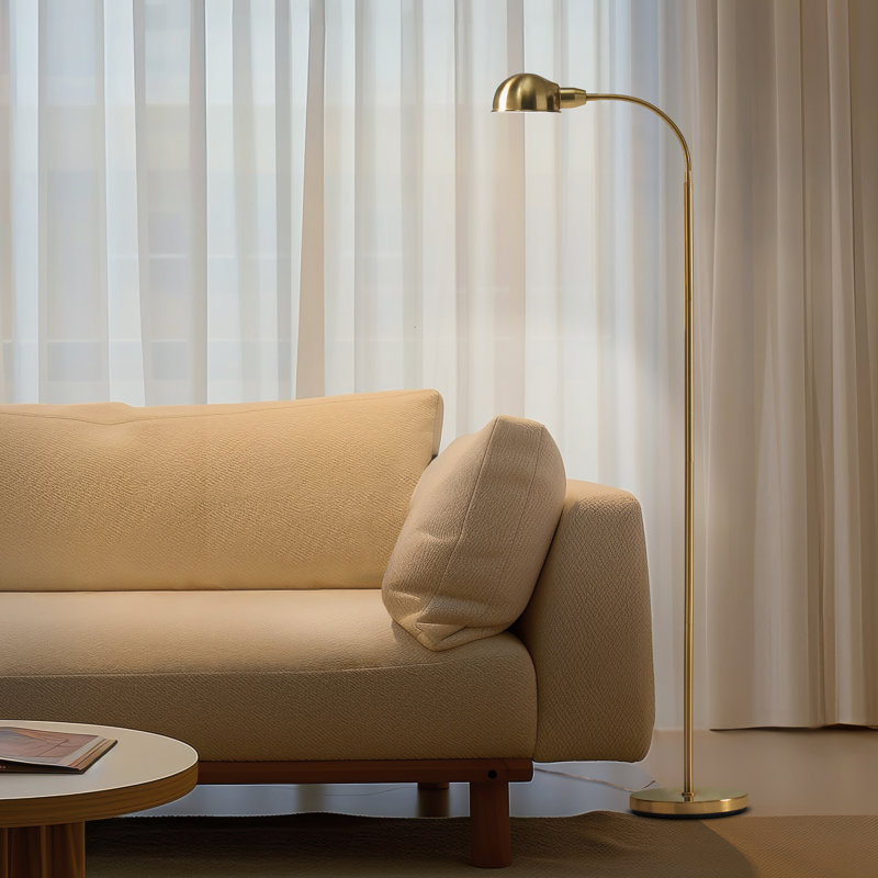 Regent 68 in. Industrial Modern LED Gold Floor Lamp with Height-Adjustable Gooseneck in Brass Finish