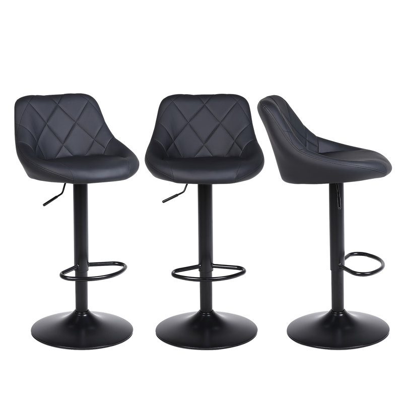Illyas Swivel Upholstered Adjustable Height Counter Stool, Black, 3