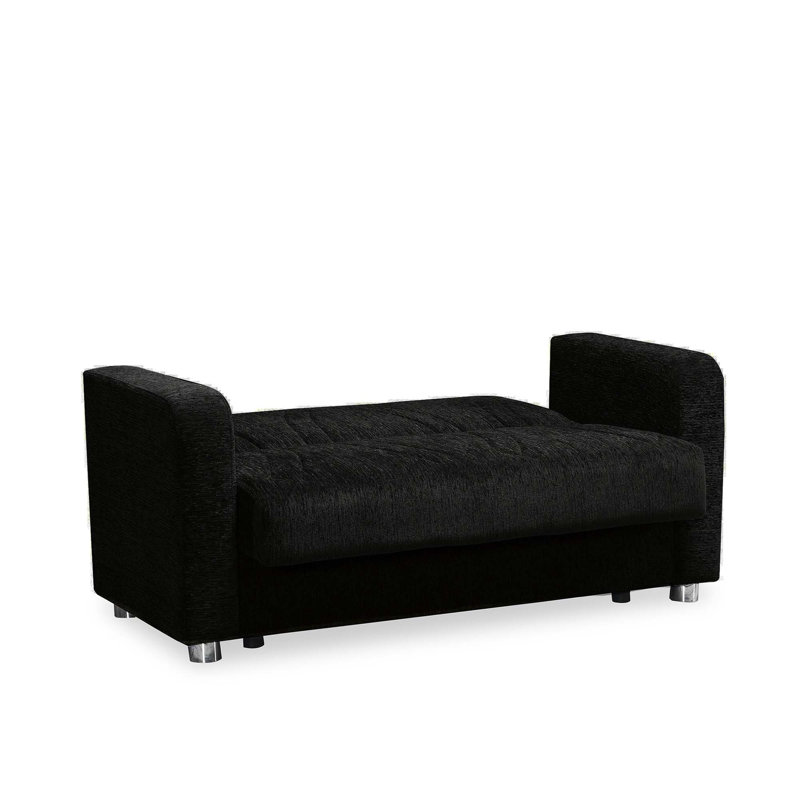 PrimeNest Gravita Collection Upholstered Convertible Loveseat with Storage, Black