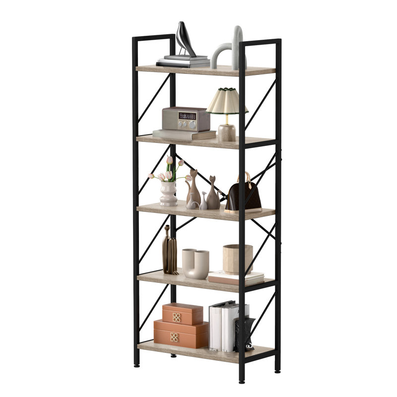 Industrial Bookcase, Corner Shelf Unit, Shelving Unit,  For Living Room, Study, Home Office, Brown/Black