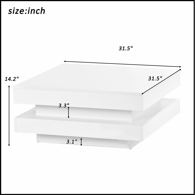 Table basse carrée à 2 niveaux avec lumières DEL de 16 couleurs, durable et élégante pour les salons modernes, Blanc