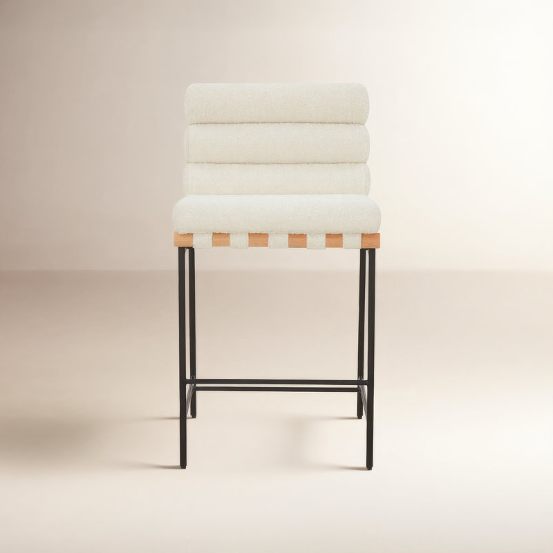Macibella Channel Tufted Boucle Counter Stool, Ivory
