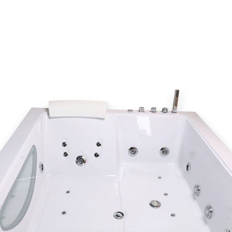 BALI 70" x 58" 2-Person Whirlpool Bathtub with Dual Pump, Chromotherapy & Glass Front Panel