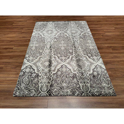 Original Hand Knotted Traditional Pattern Gray Wool Rug