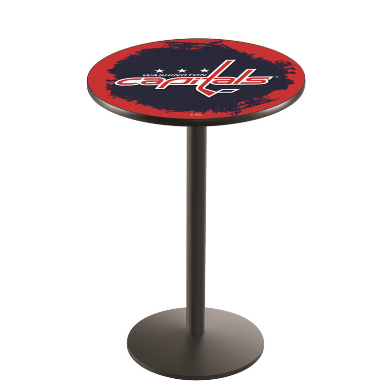 NHL Round Metal Base Dining Table, Black Wrinkle, Washington Capitals
