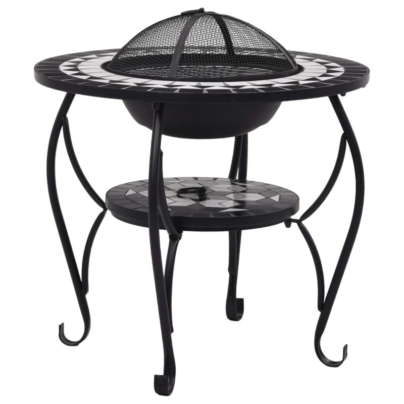 Fire Pit Table Fireplace for Camping Picnic Outdoor Firebowl Ceramic, Black