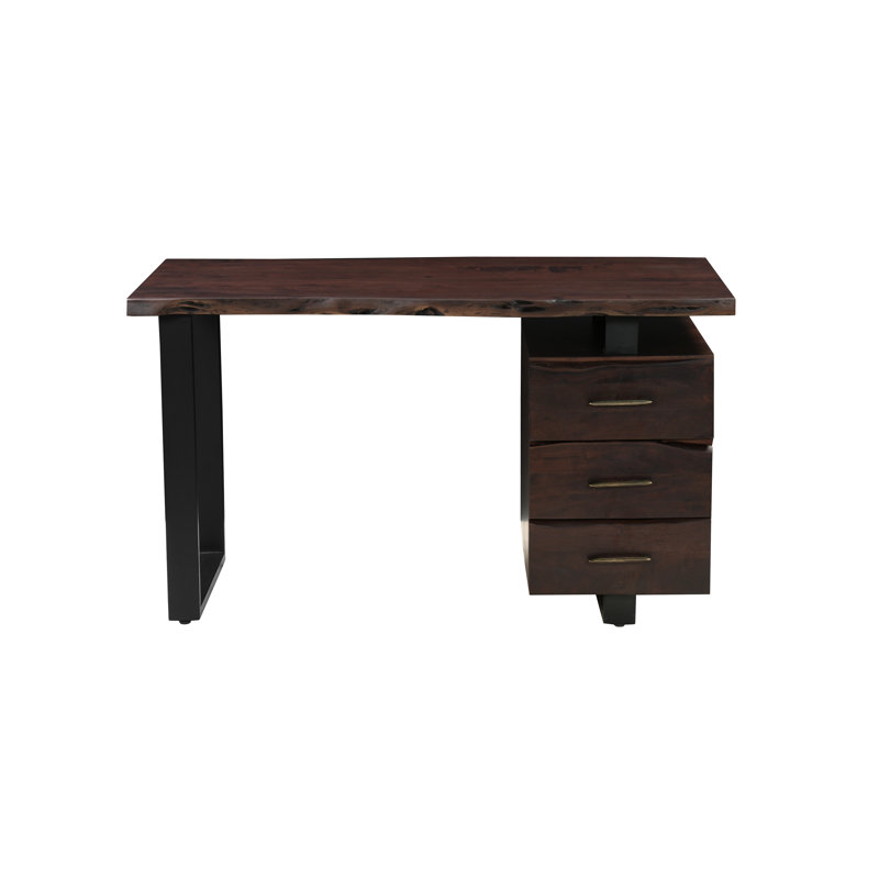 3-drawer Live Edge Solid Wood Desk, Dark Walnut