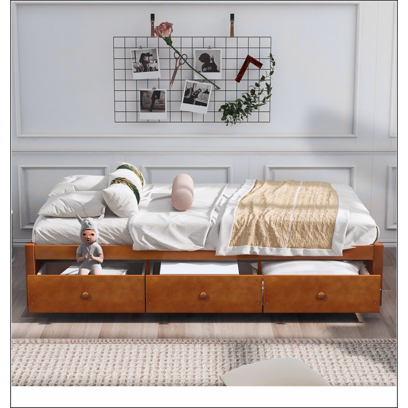 Platform Storage Bed with 3 Drawers, Oak