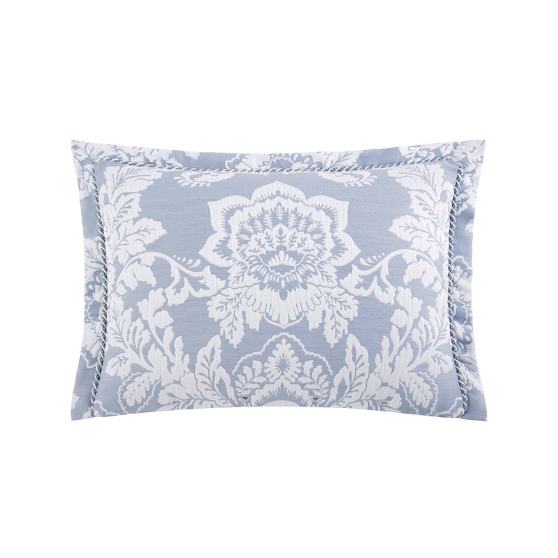 King White and Periwinkle Reversible Floral Damask Comforter Set