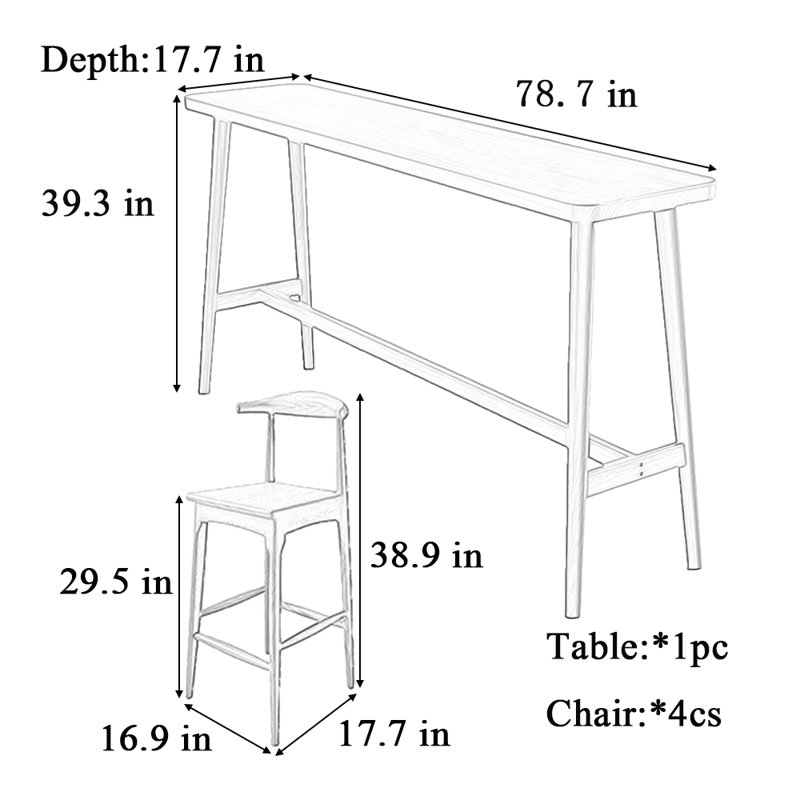 Tables et chaises de bar décontractées en bois massif, 5, Chêne clair, H 39,3 po x L 78,7 po x l 17,7 po
