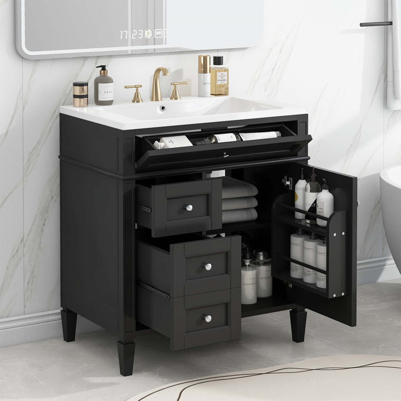 30'' Bathroom Vanity with Top Sink, Black