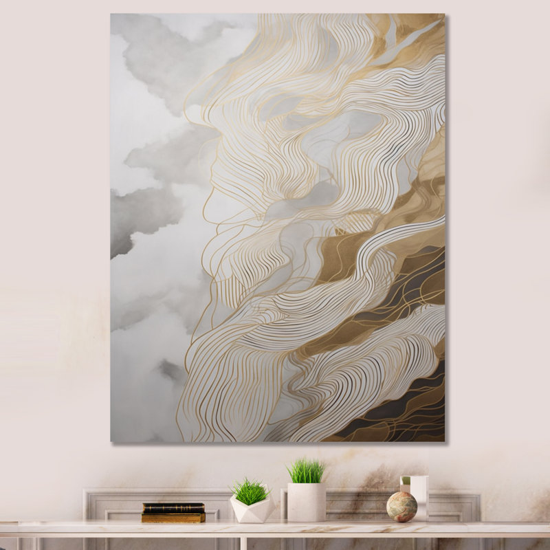 Reproduction d'art sur toile abstraite dorée et grise III, H 20 po x l 12 po x P 1 po, Toile tendue
