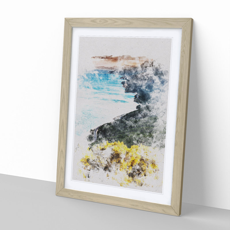 Antalya in Turkey Watercolour - Picture Frame Graphic Art, Oak, 90cm H x 65cm W x 2cm D