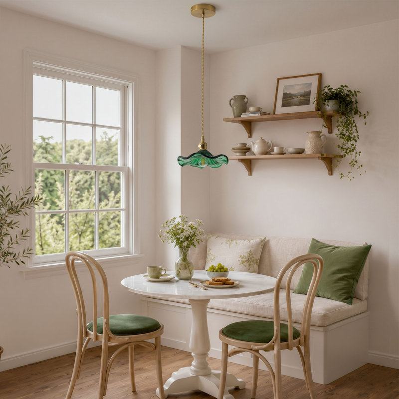 Luminaire suspendu fleur en verre vert moderne 1 lumière avec finition laiton poli